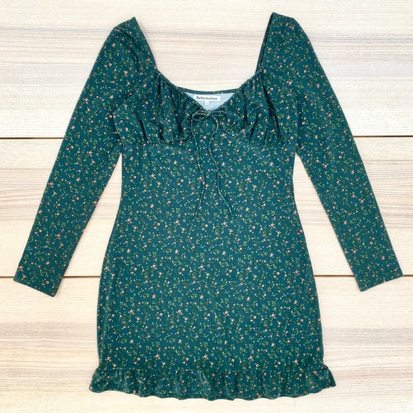 REFORMATION Anjeline Coriander Green Long Sleeve Mini Dress | Size L - Picture 3 of 10